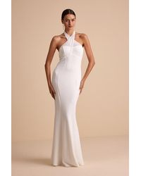 Lulus - Iridessa Mixed Media Halter Mermaid Maxi Dress - Lyst