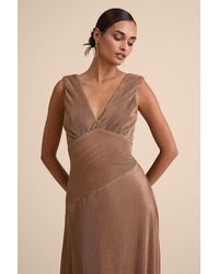 Lulus - Renee Satin Plisse V-Neck Maxi Dress - Lyst