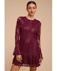 Lulus - Darling Era Lace Long Sleeve Ruffled Mini Dress - Lyst