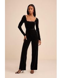 Lulus - Asalia Velvet Lace-Up Long Sleeve Straight-Leg Jumpsuit - Lyst
