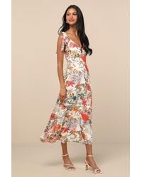 Lulus - Simply Blissful Multi Floral Tie-Strap A-Line Midi Dress - Lyst
