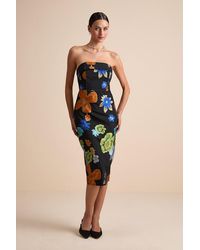 Lulus - Wesson Floral Jacquard Lace-Up Strapless Midi Dress - Lyst