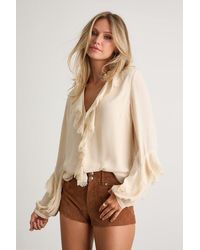 Lulus - Jess Cream Ruffled Lace Long Sleeve Top - Lyst