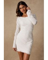 Lulus - Amy Cream Textured Long Sleeve Asymmetrical Mini Dress - Lyst
