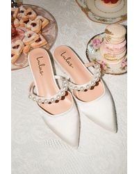 Lulus - Hershie Satin Pearl Pointed-Toe Mule Slides - Lyst