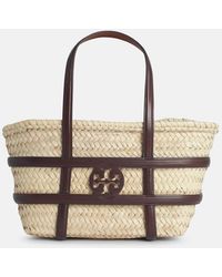 Tory Burch - Small 'ella' Shopping Bag In Straw Classic Leather Color - Lyst