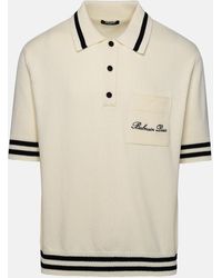 Balmain - ' Iconica' Ivory Cotton Blend Polo Shirt - Lyst