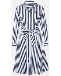 Polo Ralph Lauren - Vy/white Day Brand-embroidered Cotton Midi Dress - Lyst