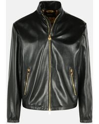 レザージャケット・コート [VERSACE] Embossed Crocodile-effect Jacket versace-brown-Embossed-