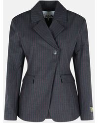 Ganni - Pinstriped Black Viscose Blend Blazer - Lyst