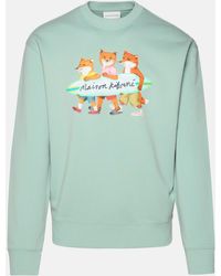 Maison Kitsuné - Maison Kitsuné Surfing Foxes' Pastel Turquoise Cotton Sweatshirt - Lyst