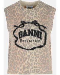 Ganni - 'Leopard' Wool Blend Vest - Lyst