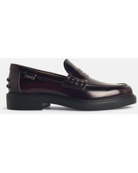 Tod's - Burgundy Leather Loafers - Lyst