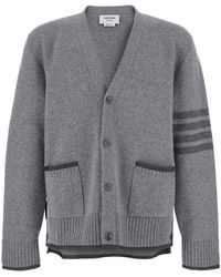 Thom Browne - Cardigan With V Neck And Striped Detail On The Sleeve - Lyst