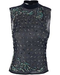 Dries Van Noten - 'Carmasa' Sleeveless Top With Rhinestone Embelishments On The Front And High Neck - Lyst