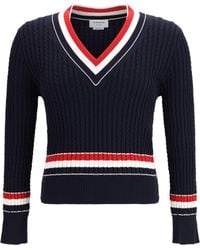 Thom Browne - Intarsia Cable-Knit V-Neck Sweater - Lyst