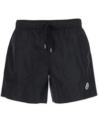 Moncler - Swim Shorts With Elasticated Waist And Logo Patch On The Front - Lyst