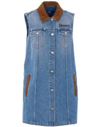 Versace - Flared Denim Dress With Logo - Lyst