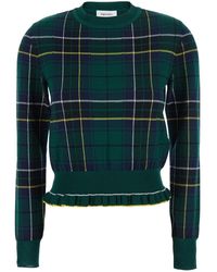 McQueen - Crew Neck Sweater With Tartan Pattern And Fringed Hem - Lyst