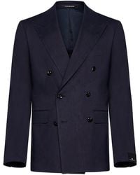 Tagliatore - Linen And Wool-Blend Double-Breasted Blazer - Lyst