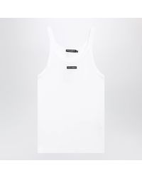 Dolce & Gabbana - Dolce&Gabbana Ribbed Cotton Tank Top With Logo Patch - Lyst