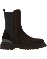 Brunello Cucinelli - Dark Suede Boots - Lyst