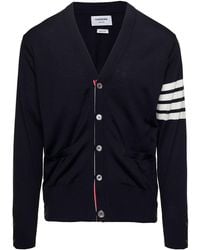 Thom Browne - V-Neck Cardigan With Stripe Detail - Lyst