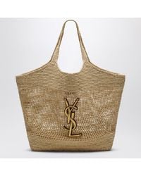 Saint Laurent - Icare Maxi Raffia And Leather Shopping Tote - Lyst