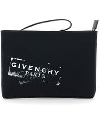 Givenchy - Clutch Bag With Top Handle And Logo Print On The Front - Lyst