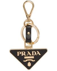 Prada - Triangle-Logo Leather Keychain - Lyst