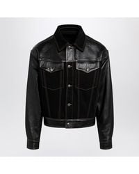 Versace - Denim And Leather Bomber Jacket - Lyst