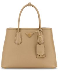 Prada - Sand Leather Small Double Handbag - Lyst