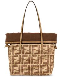 トートバッグ Fendi Embroidered Straw Small Roll Shopping Bag Fendi Embroidered Straw Small Roll Shopping Bag in Metallic