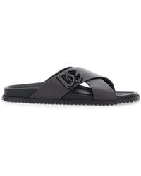 Dolce & Gabbana - Sandals With Logo Detail And Criss-Crossed Straps On The Front - Lyst