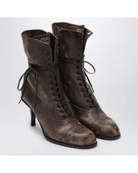 Miu Miu - Lace-Up Leather Ankle Boots - Lyst