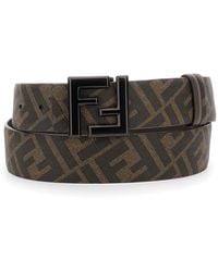 Fendi - Belt With Metallic Ff Logo Plaque On The Front And Ff Motif - Lyst