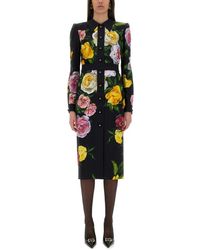 Dolce & Gabbana - Peony And Rose Print Chemise Longuette Dress - Lyst