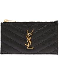 Saint Laurent - Logo Plaque Leather Card Holder - Lyst