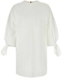 Tシャツ・カットソー MAX MARA WHITE STRETCH NYLON BLEND AGORA T-SHIRT MINI DRESS Max Mara Stretch Nylon Blend Agora T-Shirt Mini Dress in