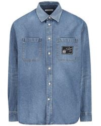 Celine - Logo Cotton Denim Shirt - Lyst