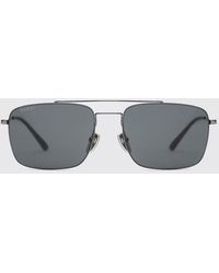 Gucci - Rectangular Aviator Metal Sunglasses With Double Bridge And Gg Logo - Lyst