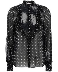 Valentino - Crewneck Shirt With Floral Embroidery And All-Over Polka Dots Motif - Lyst