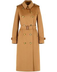 Burberry - Long 'Kensington' Camel Cashmere Trench Coat - Lyst