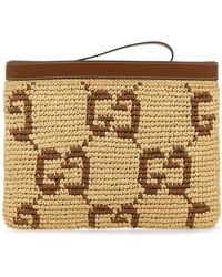 クラッチバッグ GUCCI EMBROIDERED RAFFIA GUCCI SUMMER CLUTCH Gucci Embroidered Raffia Summer Clutch in Metallic | Lyst