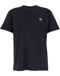 Stone Island - Crewneck T-Shirt With Logo Patch On The Front - Lyst