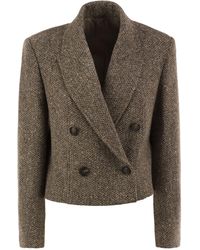 Brunello Cucinelli - Double-Breasted Herringbone Blazer With Subtle Shimmer - Lyst