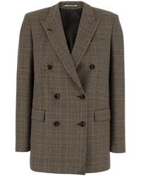 Tagliatore - 'Jasmine' Double-Breasted Jacket With Peak Revers And Check Motif All-Over - Lyst