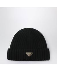 Prada - Wool Beanie With Logo Triangle - Lyst