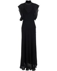 Fendi - Long Sleeveless Dress With Cape-Effect Bodice And Embroidered Neck - Lyst