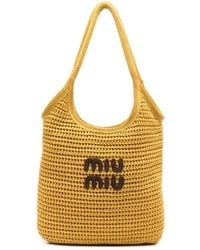 トートバッグ MIU MIU IVY RAFIA ECCECT TOTE BAG Miu Miu Ivy Rafia Tote in Natural | Lyst